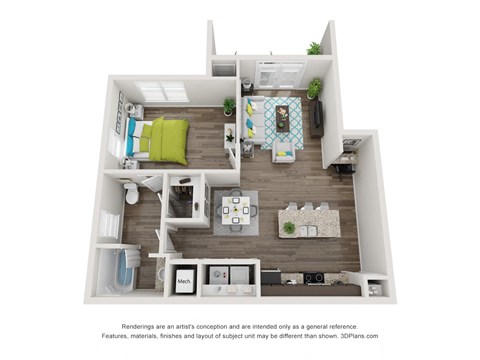 Floor plan for 1 bed, 1 bath, 778 sqft